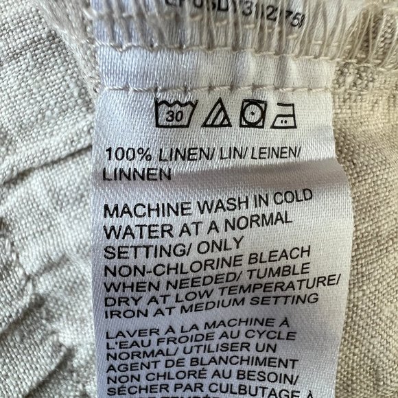 Lord & Taylor Tapered Pants Size L 100% Linen Cream Elastic Waistband Pockets - Picture 7 of 8